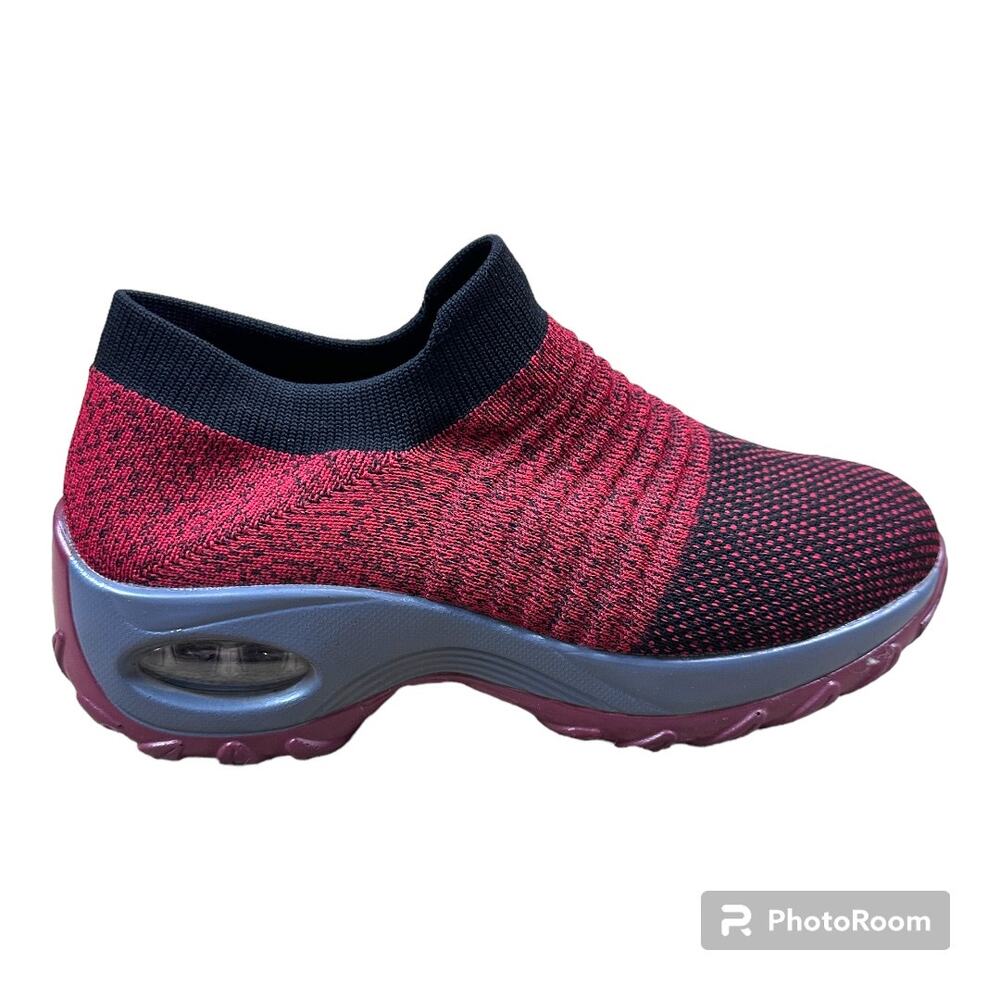 Slow Man Red Black Walking Sock Sneakers Mesh Slip On Platform walking shoe SZ 9
